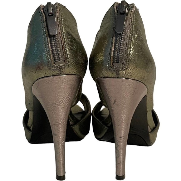 Nine West Silver Metallic Peep Toe Back Zip Stiletto Platform Heels 7.5 - Picture 7 of 10